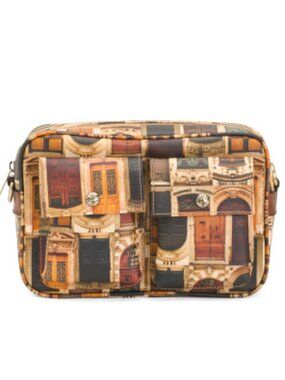 Patricia Nash Praiano Convertible Sling Bag Fabric /w Leather-Doorways Print-NWT
